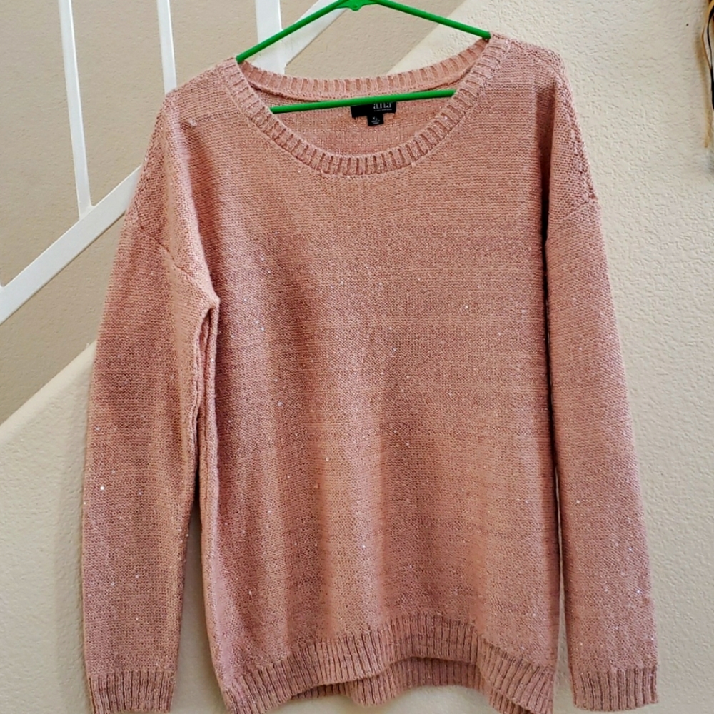 a.n.a. women's XL pink with tiny sequences round neck sweater.